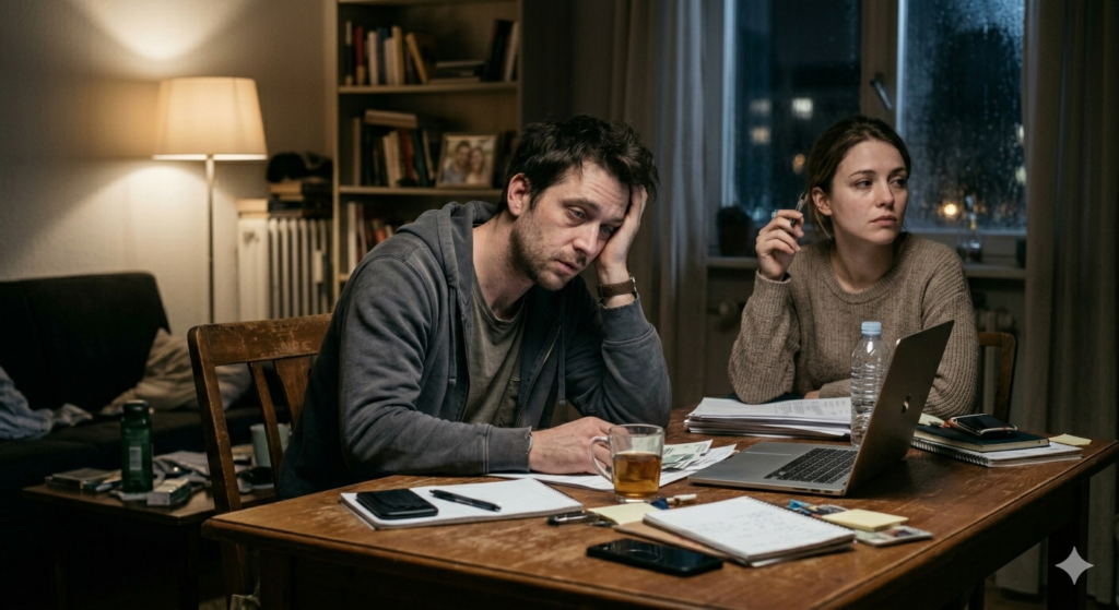 man feeling distant in relationship at home